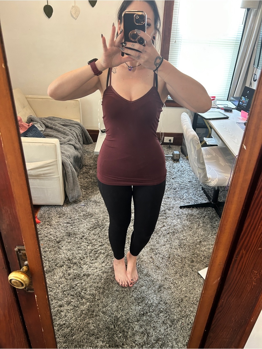 Buckle Burgundy Cami Tank Top w/ lace back